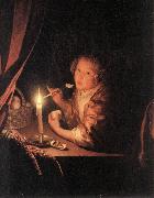 SCHALCKEN, Godfried Girl Eating an Apple sg Germany oil painting reproduction